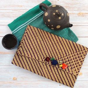 ❌SOLD❌VTG 70s Embellished Woven Straw Envelope Clutch